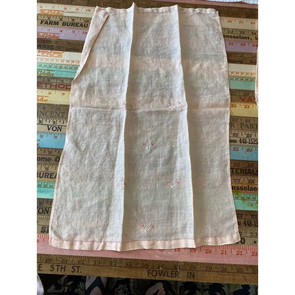VINTAGE Hand Embroidered Lot Of 4 Dresser Scarf Guest Towel Cotton LINEN Floral